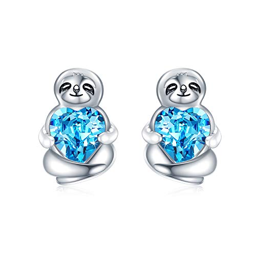 Faultier Ohrringe Sterling Silber 925 Mädchen Kinder Ohrstecker, Faultier Schmuck Geburtstag Geschenke für Frauen Tochter (Blau) von AOBOCO