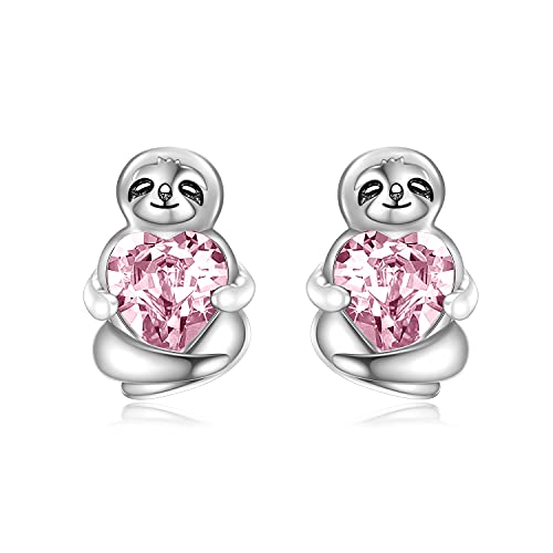 Faultier Ohrringe Sterling Silber 925 Mädchen Kinder Ohrstecker, Faultier Schmuck Geburtstag Geschenke für Frauen Tochter (Rosa) von AOBOCO