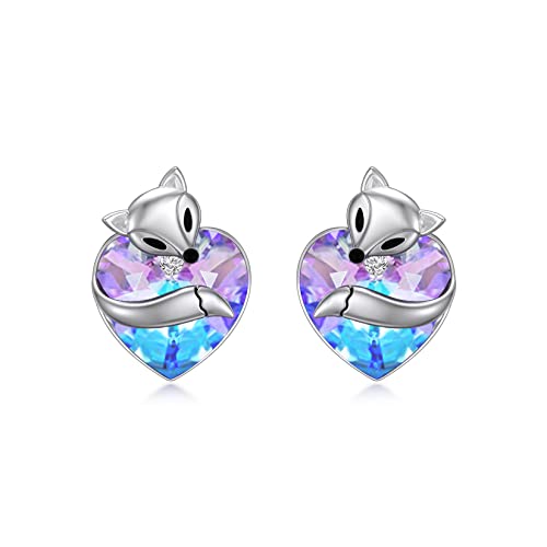 Fuchs Ohrringe für Frauen 925 Sterling Silber Fuchs Ohrstecker Schmuck mit Kristall, Fuchs Schmuck Geschenke für Frauen Mädchen Fuchsliebhaber (Violett) von AOBOCO