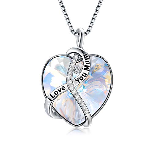 AOBOCO Geschenk für Mama Geburtstag, Ich Liebe Dich Mama Sterling Silber Herz Anhänger Mutter Kette mit Kristall (Weiß) von AOBOCO