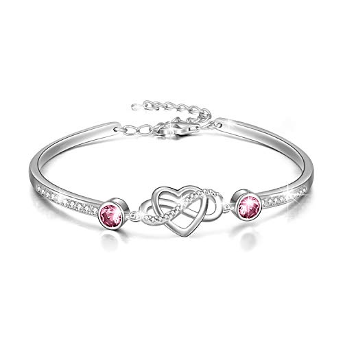 AOBOCO Infinity Armband Sterling Silber Damen Liebes Unendlichkeitszeichen Armreif Armband, Geburtstag Freundschaft Hochzeitstag Geschenke für Freundin Mutter (Rosa) von AOBOCO