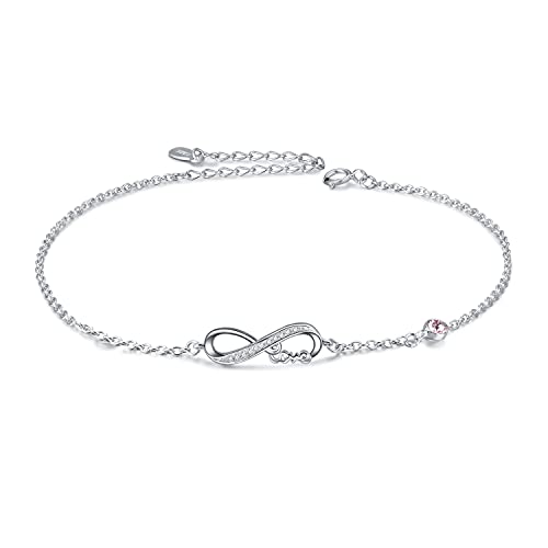 AOBOCO Infinity Fußkettchen Sterling Silber 925 Damen Verstellbare Unendlichkeit Fusskettchen mit Kristallen 27 cm (Simulierter Lichtamethyst) von AOBOCO