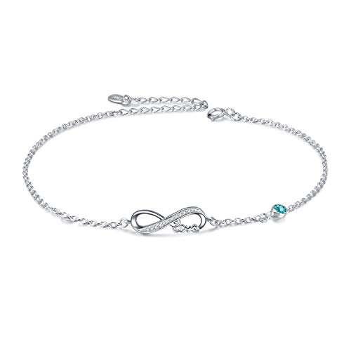 AOBOCO Infinity Fußkettchen Sterling Silber 925 Damen Verstellbare Unendlichkeit Fusskettchen mit Kristallen 27 cm (Simulierter blauer zirkon) von AOBOCO