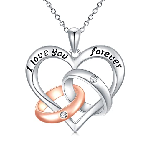 AOBOCO Kette Herz Sterling Silber Ich Liebe Dich Halskette, Hochzeitstag Jahrestag Geburtstagsgeschenk für Frau Freundin Sie Frauen von AOBOCO