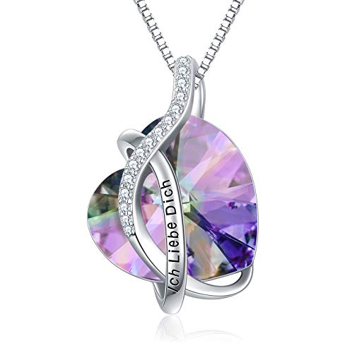 AOBOCO Kette Herz Sterling Silber Ich Liebe Dich Halskette Damen mit Kristallen, Geburtstagsgeschenk für Frauen Freund (Ich Liebe Dich (Lila)) von AOBOCO