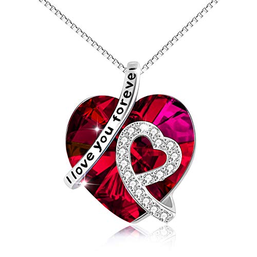 AOBOCO Kette Herz Damen Sterling Silber Ich Liebe Dich für immer Halskette, Hochzeitstag Geburtstagsgeschenk für Frauen Mama Freundin Sie (Rot-I Love you forever) von AOBOCO