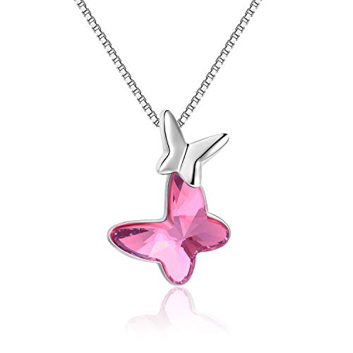 AOBOCO Kette Schmetterling Sterling Silber Damen Schmetterling Anhänger Halskette mit Rosa Kristallen, Schmetterling Schmuck Geschenke für Frauen von AOBOCO
