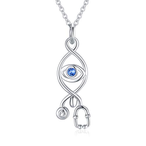 AOBOCO Kette Damen Halskette Silber 925 Evil Eye AnhäNger mit Kristall Stethoskop Schmuck Necklace Geschenke für Frauen Krankenschwester Arzt Medizinstudenten von AOBOCO