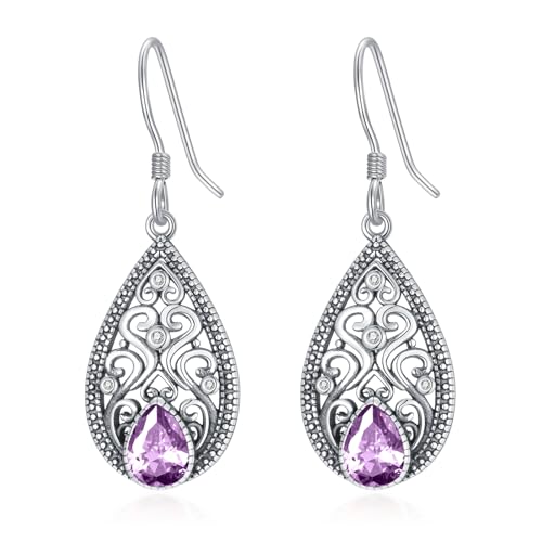 Lila Amethyst Ohrringe 925 Sterling Silber Vintage-Stil Oxidiert Filigran Tropfen Ohrringe Ohrhänger mit Februar Geburtsstein Schmuck Geschenke zum Jahrestag für Frauen Lila Amethyst Ohrringe 925 Sterling Silber Vintage-Stil Oxidiert Filigran Tropfen Ohrringe Ohrhänger mit Februar Geburtsstein Schmuck Geschenke zum Jahrestag für Frauen von AOBOCO