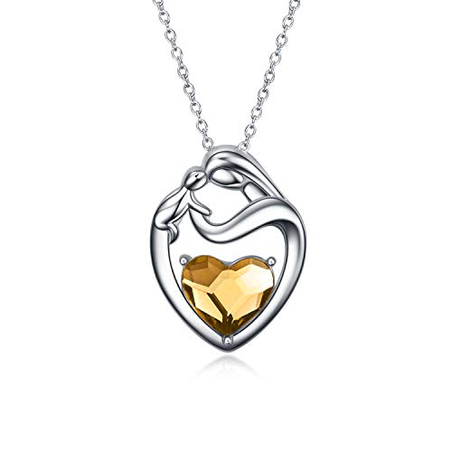 AOBOCO Mutter Tochter Kette Sterling Silber 925 Herz Anhänger Halskette mit Kristallen, Geburtstagsgeschenk für Mama Kinder (Gelb) von AOBOCO