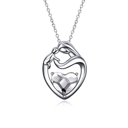 Mutter Tochter Kette Sterling Silber 925 Herz Anhänger Halskette mit Kristallen, Geburtstagsgeschenk für Mama Kinder (Weiß) von AOBOCO