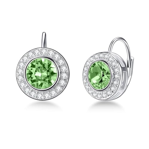 Peridot Grün Halo Ohrringe 925 Sterling Silber Klassische Rundem Schliff Leverback Ohrringe mit August Geburtsstein Geburtstagsschmuckgeschenke für Frauen von AOBOCO