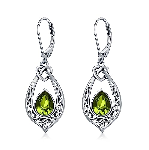 Peridot Grün Keltischer Knoten Ohrringe 925 Sterling Silber Irischen Leverback Ohrhänger mit August Geburtsstein Kristall von AOBOCO