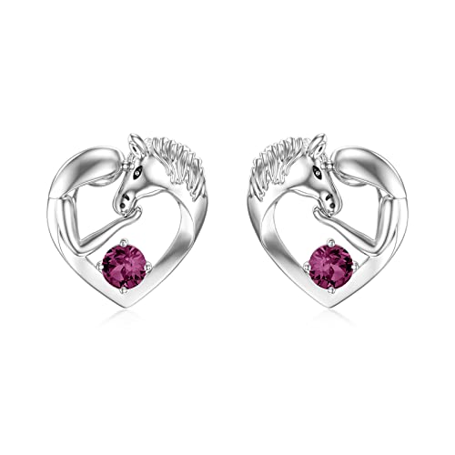 Pferde Ohrringe Sterling Silber 925 Mädchen Kinder Ohrstecker, Pferde Schmuck Geburtstagsgeschenke für Mädchen Frauen Tochter Enkelin (Simulierter Amethyst) von AOBOCO