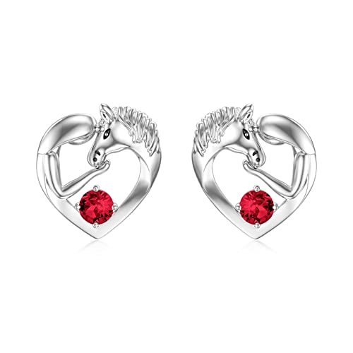 Pferde Ohrringe Sterling Silber 925 Mädchen Kinder Ohrstecker, Pferde Schmuck Geburtstagsgeschenke für Mädchen Frauen Tochter Enkelin (Simulierter Rubin) von AOBOCO