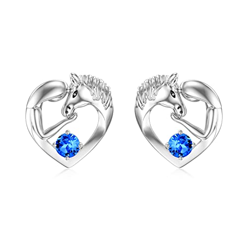 Pferde Ohrringe Sterling Silber 925 Mädchen Kinder Ohrstecker, Pferde Schmuck Geburtstagsgeschenke für Mädchen Frauen Tochter Enkelin (Simulierter Saphir) von AOBOCO