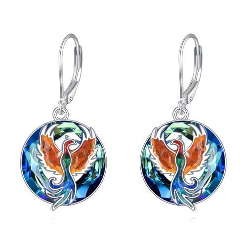 Phoenix Ohrringe 925 Sterling Silber Phönix Baumelnde Tropfen Ohrringe mit Kristall Geburtstagsschmuck Geschenk für Damen von AOBOCO