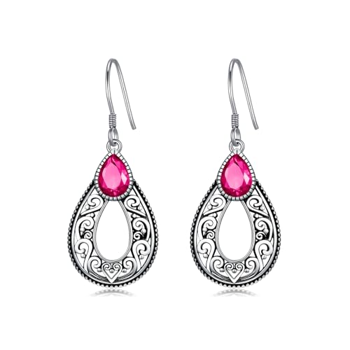 Rosa Kristall Ohrringe 925 Sterling Silber Filigran Vintage Retro Stil Tropfen Ohrhänger mit Oktober Geburtsstein Schmuckgeschenke zum Jahrestag für Frauen von AOBOCO
