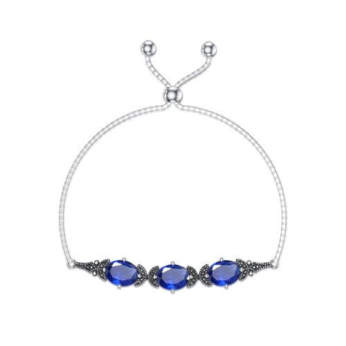 Saphirblaues Armband 925er Sterling Silber Vintage Retro Gliederarmband mit Geburtsstein für September Geburtstagsschmuck Geschenke für Damen von AOBOCO