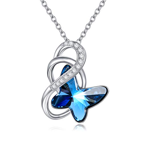 AOBOCO Sterling Silber Schmetterlinge Kette Damen, Schmetterling Schmuck Geschenke für Frauen Mädchen Mama Freundin (Blau) von AOBOCO