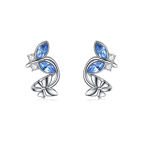 Schmetterling Ohrmanschetten kein Piercing, 925 Sterling Silber nicht durchstochene Ohr Manschetten Ohr mit Blau Kristall Ear cuff für Frauen von AOBOCO