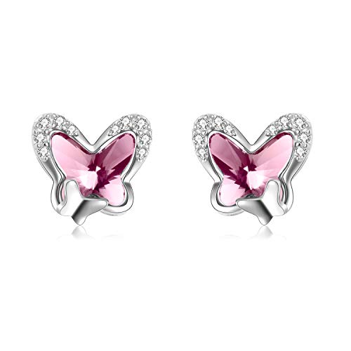 Schmetterling Ohrringe Kinder Sterling Silber 925 Mädchen Ohrstecker, Geburtstagsgeschenke für Frauen Tochter (Rosa) von AOBOCO