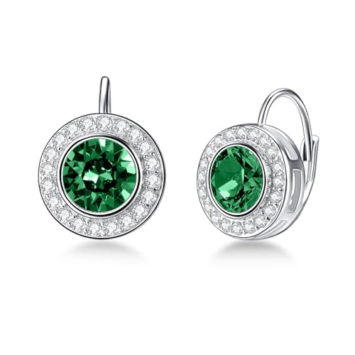 Smaragd Grün Halo Ohrringe 925 Sterling Silber Klassische Rundem Schliff Leverback Ohrringe mit Mai Geburtsstein Geburtstagsschmuckgeschenke für Frauen von AOBOCO