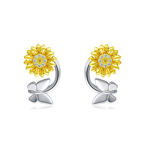 Sonnenblume Ohrmanschetten kein Piercing, 925 Sterling Silber nicht durchstochene Ohr Manschetten Ohr Ear cuff für Frauen von AOBOCO