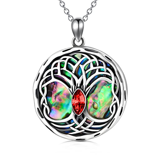 AOBOCO Keltisch Baum des Lebens kette Sterling Silber 925 Lebensbaum Anhänger Halskette Damen, Keltischer Schmuck Geburtstagsgeschenke für Frauen (Rot) von AOBOCO