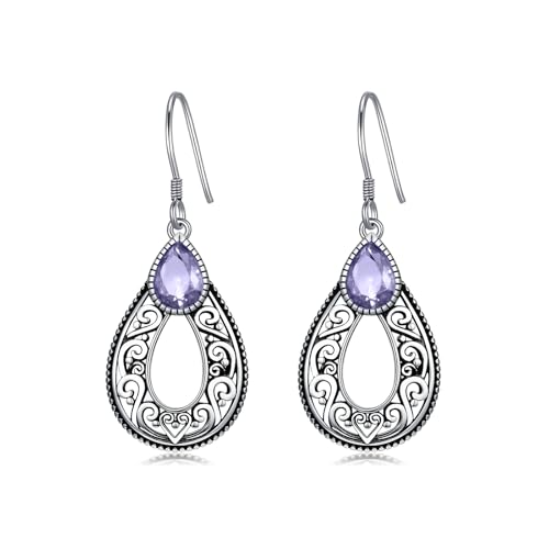 Violett Purpur Ohrringe 925 Sterling Silber Filigran Vintage Retro Stil Tropfen Ohrhänger mit Juni Geburtsstein Schmuckgeschenke zum Jahrestag für Frauen von AOBOCO