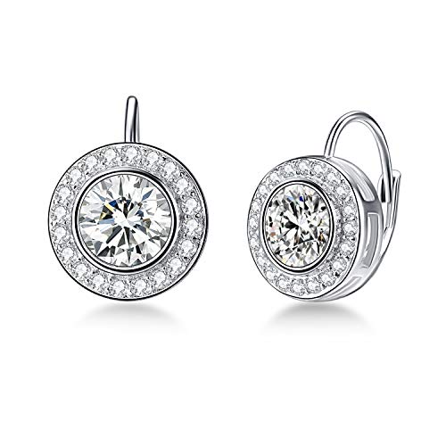 Weißer Kristall Halo Ohrringe 925 Sterling Silber Klassische Rundem Schliff Leverback Ohrringe mit April Geburtsstein Geburtstagsschmuckgeschenke für Frauen von AOBOCO