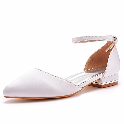 AOBOKA Hochzeitsschuhe für Damen, 2 cm schlichte temperamentvolle einfarbige Brautsandalen aus Satin, Hochzeitsfeier-Abendkleid, Bühnenaufführung, Alltags-Casual-Pumps, 43 EU,White von AOBOKA