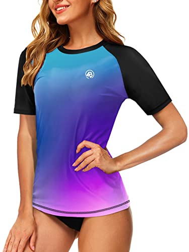 AOBUTE Damen-Badeshirt, kurzärmelig, LSF 50+, tropisches Blumenmuster, bedruckt, Farbverlauf | Lila Blau, Large AOBUTE Damen-Badeshirt, kurzärmelig, LSF 50+, tropisches Blumenmuster, bedruckt, Farbverlauf | Lila Blau, Large von AOBUTE