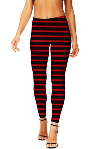 AOBUTE Damen Juneteenth Leggings Festival Feier Stretchy Leggings Strumpfhose, Rot schwarz gestreift, X-Groß von AOBUTE