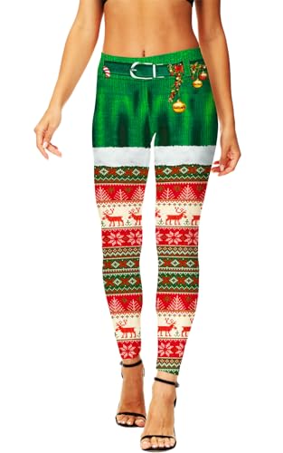 AOBUTE Damen Thanksgiving Leggings Stretchy Christmas Printed Legging Tights, C | Weihnachtselch, X-Groß von AOBUTE