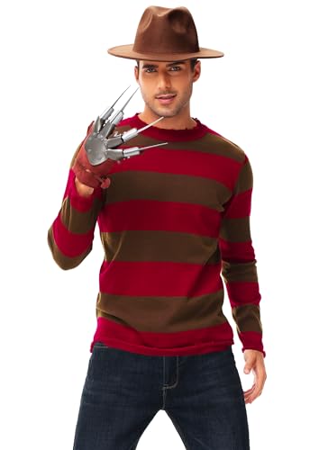 AOBUTE Halloween-Kostüm Damen Kleid Herren Langarm Rot Gestreift Pullover, Rot (Red B), 3X-Groß von AOBUTE