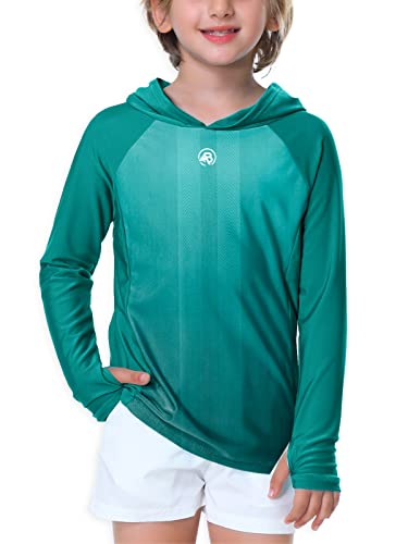 AOBUTE Unisex Kinder Langarm Hoodie Rash Guard Jungen UPF 50+ Badeoberteil mit Daumenloch 3-12 Jahre, Farbverlauf grün, 7-8 Jahre von AOBUTE