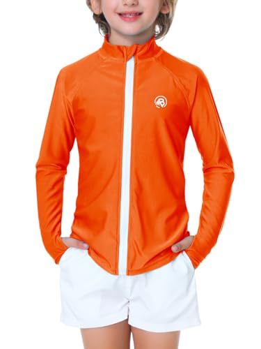 AOBUTE Unisex Kinder Rashguard mit Reißverschluss, LSF 50+, UV-Schutz, Sonnenshirt mit Daumenloch, 3–12 Jahre, Orange/Abendrot im Zickzackmuster (Sunset Chevron), 5-6 Jahre von AOBUTE