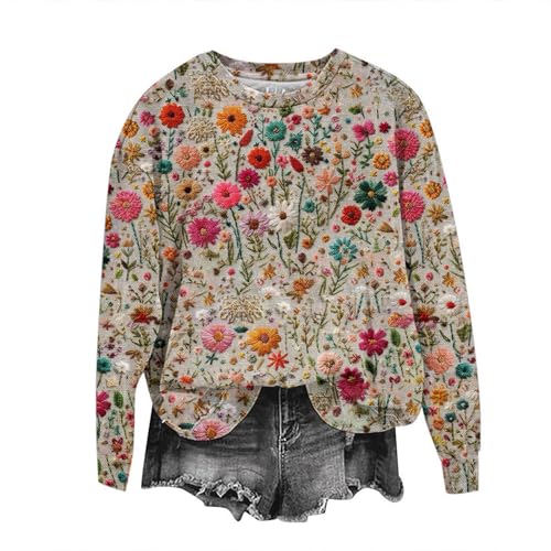 AOCRD Damen 3D Shirts T Shirt mit Rundhalsausschnitt langärmelige Sweatshirts lässige Winter T Shirts lockere Passform Pulloverbluse lässt Sich problemlos mit Jeans kombinieren von AOCRD