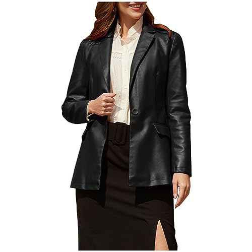 AOCRD Damen-Kunstlederjacke, klassischer Blazer-Stil, Jacken, Mantel, Damen, lässige Oberbekleidung, Revers, Knopfleiste, Herbst- und Winterkleidung von AOCRD