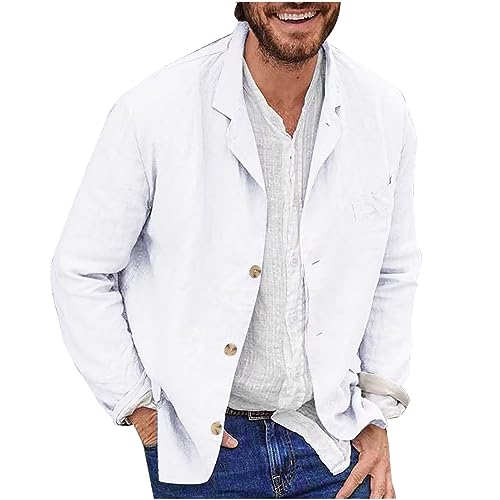 AOCRD Herren Leichte Shacket Casual Leinen Sport Mantel Langarm Hemd Jacke Lose Button-Down-Revers Hemd Stilvolle Blazer Jacken Tops von AOCRD