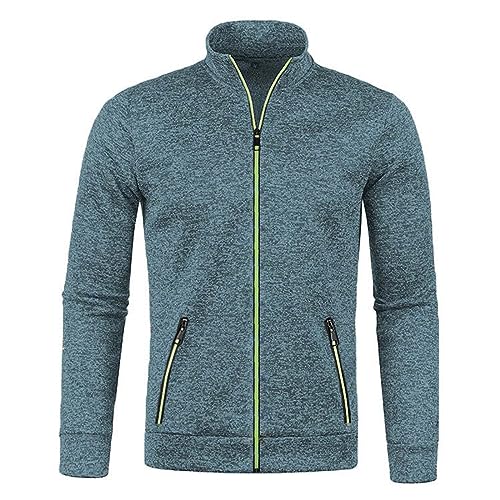 AOCRD Herren-Sweatshirt mit durchgehendem Reißverschluss, leichte Aktivjacke, lässiger Langarmmantel ohne Kapuze, Sweatshirts, Tops, Pullover, Strickjacke für Herren von AOCRD