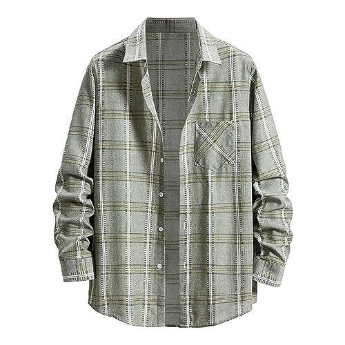 AOCRD Karierte Hemden für Herren, lässige Flanell-Karohemden, Langarm-Oberteile, leichte Hemdjacken mit Knöpfen, reguläre Passform, Sweatshirt-Bluse von AOCRD