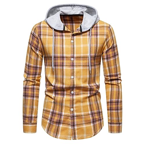 AOCRD Karohemden für Herren mit Kapuze, langärmlig, Button-Down-Sweatshirt, lässiges Karohemd, leichte Jacke, Normale Passform, klassisches Hemd für alle Jahreszeiten von AOCRD