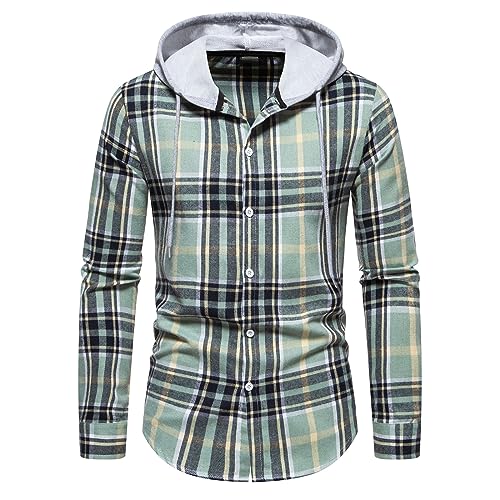 AOCRD Karohemden für Herren mit Kapuze, langärmlig, Button-Down-Sweatshirt, lässiges Karohemd, leichte Jacke, Normale Passform, klassisches Hemd für alle Jahreszeiten von AOCRD