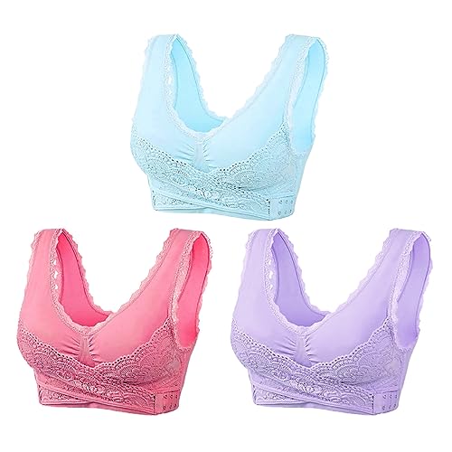 AOCRD Komfort-Spitzen-BHS, 3er-Pack, Damen-Cross-Front-Push-Up, kabelloser BH, Wickel-Sport-Bralette, Laufen, Fitness, Fitnessstudio, bauchfreie Tops, Unterwäsche von AOCRD