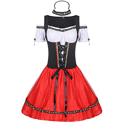 AOCRD Kostüm Bayerisches Damen Trachtenkleid,Oktoberfest Dirndl,Mode Dienstmädchenkleidung,Trendiger Stil Bier Mädchen Uniform U-Ausschnitt Kurzarm Kleid.S-3XL von AOCRD