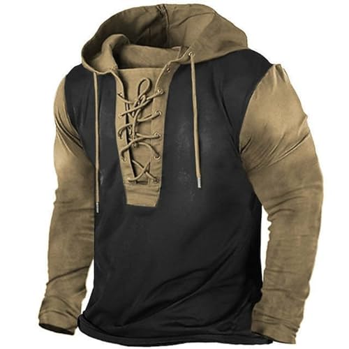AOCRD Steampunk Herren Kapuzenpullover Gothic Langarm Ritter Mittelalter Rüstung Pullover Verband Pullover T Shirts Punk Kostüm Bluse Tops von AOCRD