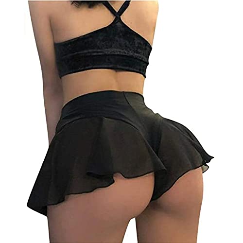 AOCRD Women's Sexy Charming High Waist Pole Dance Ruffled Shorts Hot Pants Tight Bikini Shorts Swimwear Badeanzug Beachwear Sets Hawaii Meer Strand (A-Schwarz, XL) von AOCRD