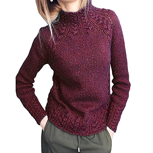 Damen Casual Pullover Mode Solide Lose Zopfstrick Pullover Lange Ärmel Übergroße Elegante Tops Winter Warme Shirts Tops Casual Elegant Strickpullover Pulli Sweatshirt Hässlicher Weihnachtspullover von AOCRD